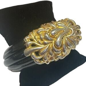 1980s Designer Inna Cytrine Paris Black Lucite Bangle Bracelet